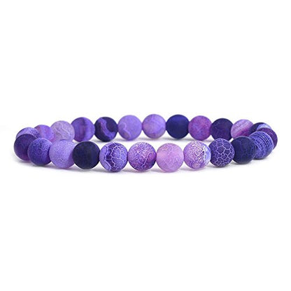 Justinstones Gem Semi Precious Gemstone 8mm Round Beads Stretch Bracelet 7 Inch Unisex - color: Purple Weathered Agate