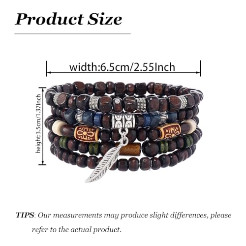 Long tiantian Beaded Bracelets for Men Wooden Bead Bracelets Stackable Layered Stretch Bracelet Trendy Wooden Jewelry Gift for Men - color: C-Bead Bracelets