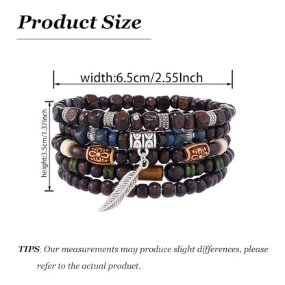 Long tiantian Beaded Bracelets for Men Wooden Bead Bracelets Stackable Layered Stretch Bracelet Trendy Wooden Jewelry Gift for Men - color: C-Bead Bracelets