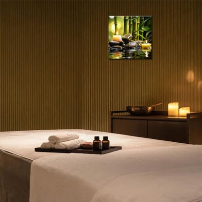 MODOJOART Zen Canvas Wall Art, Stones Candles Bamboos Painting Print Modern Relaxing Meditation Picture Poster for Living Room Bedroom Decor(Artwork-02, 12"x12")