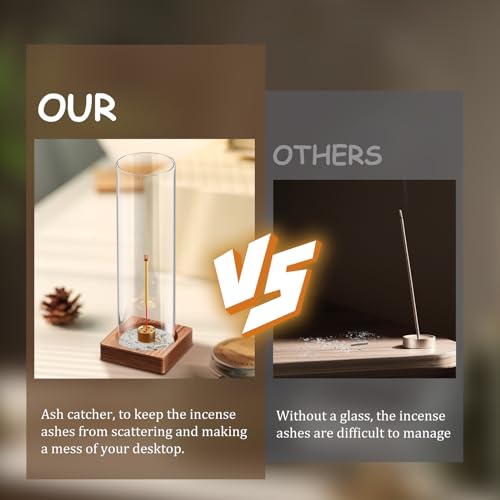 1 Pack Incense Holder for Sticks, Insence-Stick Holder Ash Catcher with Removable Glass, Anti-Ash Flying Mess-Free Incense Burner Holder, Perfect for Meditation Yoga Relaxation, Home Decor - size: upright brown