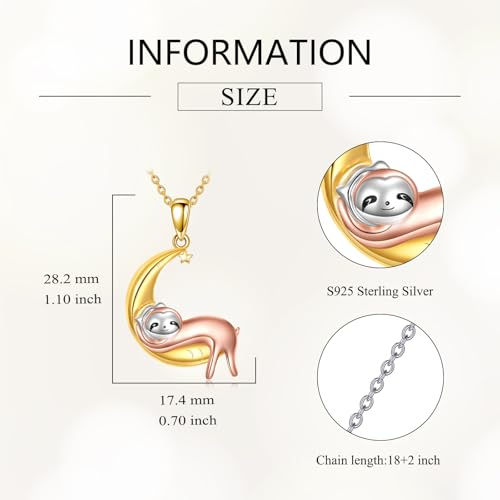 Animal Necklace 925 Sterling Silver Pendant Jewelry Gift for Women Animal Lover - style: Sloth
