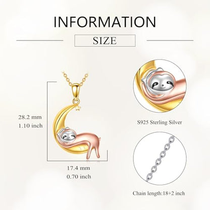 Animal Necklace 925 Sterling Silver Pendant Jewelry Gift for Women Animal Lover - style: Sloth