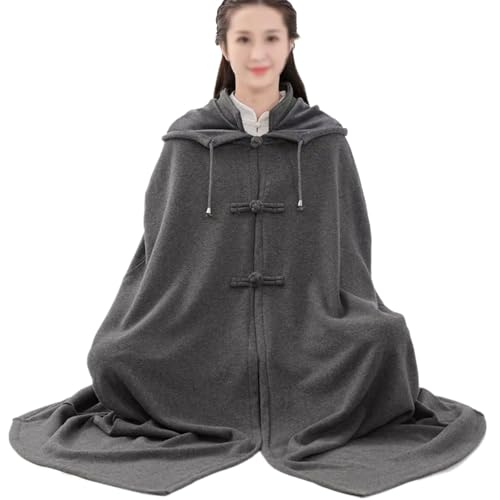 Meditation Buddhist Hooded Cloak Zen Robe Men Women Soft Warm Fleece Hooded Cape for Yoga Lounge Wear Holiday - color: Gray, size: Large