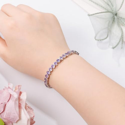 Birthstone Bracelets for Women, Sterling Silver 7 Inch Infinity Tennis Bracelet, Wedding Anniversary Birthday Jewelry Gifts for Women Wife Girlfriend Mom Her - color: 02-Feb-Amethyst