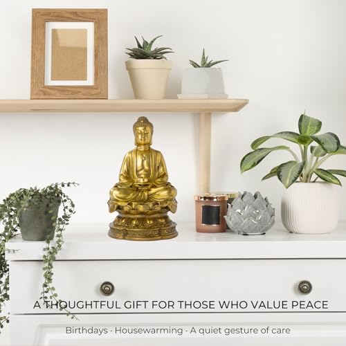 Lost-Wax Cast Genuine Brass Buddha Statue 7.87" – Heavy 3.3lb Handcrafted Meditating Figurine for Zen Garden, Shrine Altar, Meditation Room – Not Plated - color: Gold