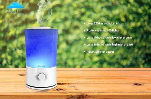 BlueHills Premium 2000 ML XL Large Essential Oil Diffuser Aromatherapy Humidifier for Large Room Home 40 Hour Run Huge Coverage Area 2 Liter Extra Large Capacity Huge Diffuser High Mist White E001 - color: White