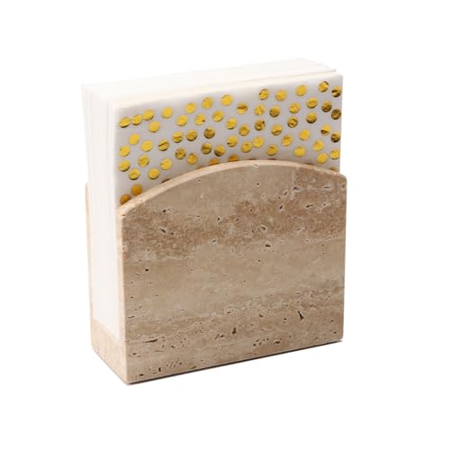 Travertine Stone Napkin Holder,Standing Napkin Holders Fit for 6.5”x6.5” Luncheon-Sized Napkins,Stone Napkin Holder for Table Kitchen Counter Dining Room Party Bar Decor,Beige - size: 6.6x5.5 Inch