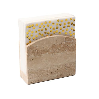 Travertine Stone Napkin Holder,Standing Napkin Holders Fit for 6.5”x6.5” Luncheon-Sized Napkins,Stone Napkin Holder for Table Kitchen Counter Dining Room Party Bar Decor,Beige - size: 6.6x5.5 Inch