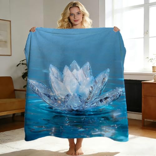 Lotus Throw Blanket Zen Lotus Water Lily Flowers Print Super Soft Warm Cozy Flannel Blanket for Couch Meditation Yoga Bedroom Office Gift for Girls Women 49"x59" - color: Lotus-3, size: 49in x 59in
