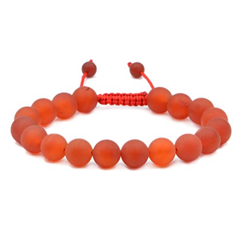 AD Beads Natural 10mm Gemstone Bracelets Healing Power Crystal Macrame Adjustable 7-9 Inch - color: matte red agate