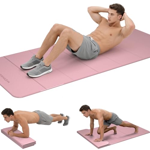 7-Fold Yoga Mat 74"x31" - 0.31 Inch Thick Folding Exercise Mat, Extra Wide Non-Slip POE Mat for Travel, Storage, Yoga, Pilates, Meditation & Home Gym, Lightweight & Portable - color: Dull Pink