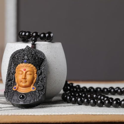 Zen Dear Unisex Natural Ebony Wood Buddhist Prayer Bead Necklace Bracelet Tibetan Prayer Mala Beaded Black - style: 08mm 108beads+guanyin