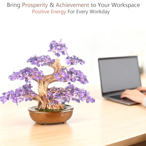 Amethyst Crystal Tree of Life – Handmade Gemstone Bonsai Tree with Natural Stones(360 Large Beads), Chakra Healing for Positive Energy, Home & Office Feng Shui 8" - color: Amethyst Tree With 360 Large Beads
