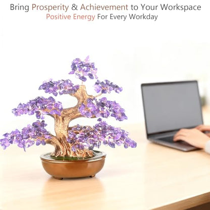 Amethyst Crystal Tree of Life – Handmade Gemstone Bonsai Tree with Natural Stones(360 Large Beads), Chakra Healing for Positive Energy, Home & Office Feng Shui 8" - color: Amethyst Tree With 360 Large Beads