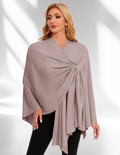 PULI Womens Elegant Cross Front Shawl Wraps Knitted Ponchos Cape Light Weight Poncho Sweater Soft Warm Travel Wraps - color: Oatmeal