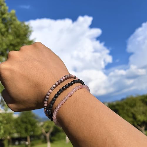 4mm 6mm 8mm Healing Crystal Bracelets for Women Men Natural Stone Beaded Stretch Bracelet Handmade Gemstone Reiki Spiritual Jewelry Gifts - color: Rose Quartz+Lava+Pink Zebra-Stress Relief, size: 4mm