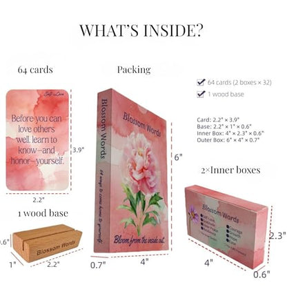 Botanical Affirmation Cards for Women – 64 Floral Self-Love & Healing Cards with Wooden Display Stand – Daily Mindfulness & Emotional Wellness Gift for Women, Best Friend, Sister