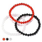 3PCS Agate Bracelet for Women Men Natural Round Beaded Agates Stone Healing Stretch Bracelets Elastic Handmade Polished Gemstone Beads Bracelet - color: Black+Red+White