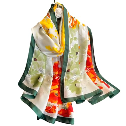Large Shawl Scarf For Women Lightweight Wraps Silky Headscarf Long Sunscreen Scarfs - color: T18 Brilliant Flowers / 70"x 35"