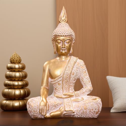 Golden Resin Buddha Statue7.87 Inch Serene Spiritual Art Piece, for Office Altar Collection to Enhance Focus & Mindfulness
