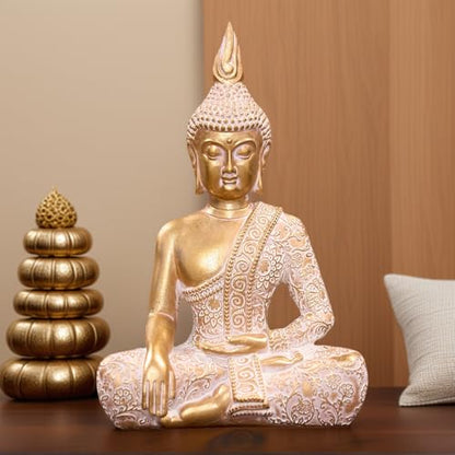 Golden Resin Buddha Statue7.87 Inch Serene Spiritual Art Piece, for Office Altar Collection to Enhance Focus & Mindfulness