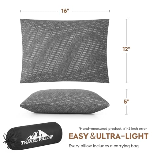 Small Shredded Memory Foam Pillow, Camping Pillow Travel Pillow - Compressible Medium Firm, Breathable Cover, Ideal Backpacking Hiking, Airplane and Car - color: Grey, size: S-16 X 12 Inch