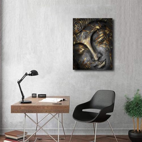 Closed Eyes Abstract Buddha Wall Art Canvas Painting Religious Picture Modern Meditation Art Buddha Artwork for Living Room Yoga Room Hindu Wall Decor Framed Zen Wall Art 12x16in/30x40cm