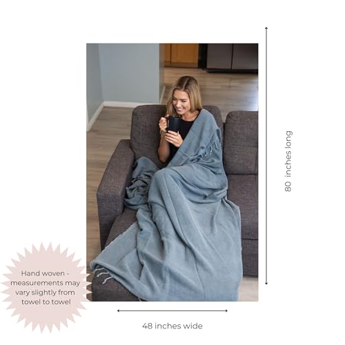 Stonewashed Turkish Throw Blanket - 100% Organic Turkish Cotton - 80" x 48" - Soft, Lightweight, Cozy - for Love Seat, Sofa, Picnic, Yoga - Sand Free Absorbent Beach Blanket - Denim - color: Large Denim (80" X 48")