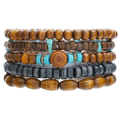 Vintage Multilayer African Turpine Wood Beaded Stretch Bracelets Bohemian Retro Coconut Shell Stackable Elastic Bracelet for Women Men Summer Beach Vacation Holiday Jewelry Gifts - style: StyleF