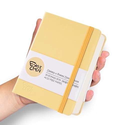 E-WEICHEN Hardcover 96Pages Blank Sketch Book for Drawing, Small 5.7x4.1 Pocket Journal Notebook for Travel, 180gsm Thick Paper Diary Notebooks for Work, PU Cover Memo for Writing. Yellow - color: PU Cover-5.7x4.1in-Yellow