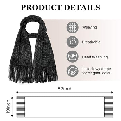 Sumolux Shawls Wraps for Evening Dresses Metallic Glitter Shawls Scarf for Women Sparkling Wedding with Free Buckle - color: Black