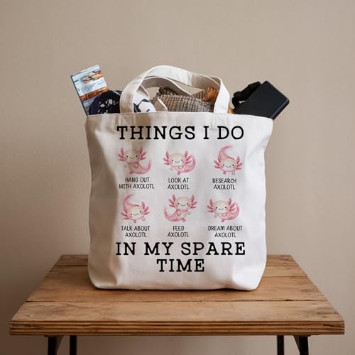 Axolotl Theme Tote Bag for Women, Canvas Bag for Women Vacation Womens Work Tote Bag Gifts - color: Black