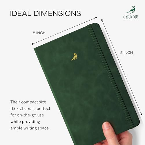 Oriole Vegan Leather Ruled Notebook - Racing Green | 176 Pages of Thick Lined Paper | Soft Touch Hardcover Journal (5 x 8 in) with Gold Foil Bird Design & Luxury Gift Box - color: Racing Green