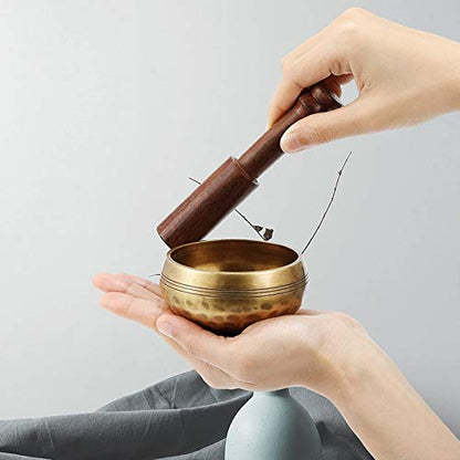 8cm Hand Hammer Tibetan Singing Bowl Meditation Yoga Gift Wooden Mat Home Decoration Crafts