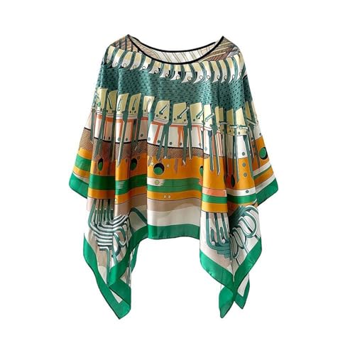 Women's Satin Cover Up Short Poncho Tops Sheer Chiffon Boho Pashmina Shawl Beach Soft Shawl - color: Style26