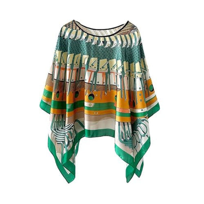 Women's Satin Cover Up Short Poncho Tops Sheer Chiffon Boho Pashmina Shawl Beach Soft Shawl - color: Style26