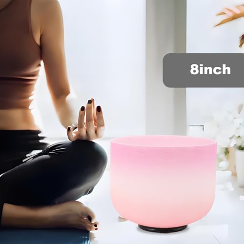 Crystal Singing Bowl 8 inch F Note, Colorful Pink Sound Bowl with Mallet O-ring, Sound Healing Instruments for Healing Mindfulness Meditation Yoga Sound Baths - size: 8inch