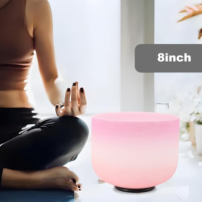Crystal Singing Bowl 8 inch F Note, Colorful Pink Sound Bowl with Mallet O-ring, Sound Healing Instruments for Healing Mindfulness Meditation Yoga Sound Baths - size: 8inch