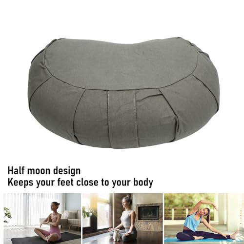 Half Moon Meditation Cushion, Yoga Meditation Pillow with Buckwheat Hulls and Cotton Cover for Floor Seating, Stable Support with Compact Lightweight Design (Gray) - color: Gray