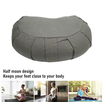 Half Moon Meditation Cushion, Yoga Meditation Pillow with Buckwheat Hulls and Cotton Cover for Floor Seating, Stable Support with Compact Lightweight Design (Gray) - color: Gray