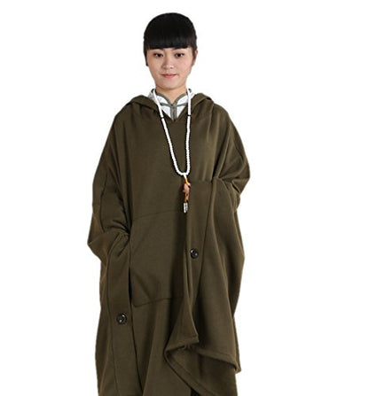 ZanYing Meditation Buddhist Hooded Cotton Cloak Winter Oversize Coat - color: Green, size: Large