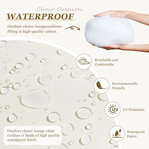 Outdoor Chaise Lounge Chair Cushion 75.1 x 23.6 x 4.7in, Waterproof Replacement Cotton Patio Thickened Pool Lounge Chair Cushion with Ties for Patio Outdoor Furniture,Beige - color: Beige