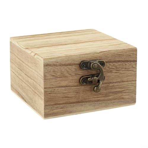 Natural Wood Square Storage Box With Vintage Flip-top Design And Metal Clasp Closure, Practical Storage For Jewelry And Small Treasures, 10x10x6CM(Light Color)