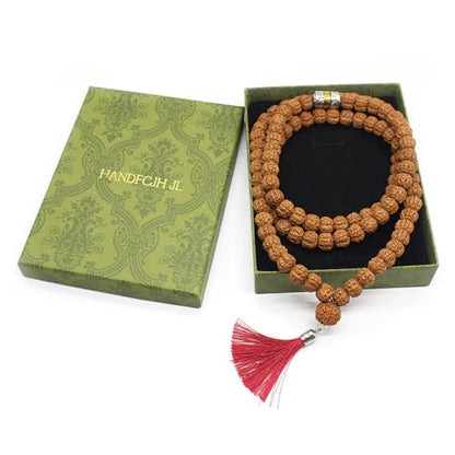 Authentic 5 Mukhi Rudraksha Mala - 108 Beads Spiritual Necklace with Tree of Life Pendant (11mm) - Yoga Meditation Jewelry for Men & Women - All-Natural Beads Chemical-Free Gift Box（style C）