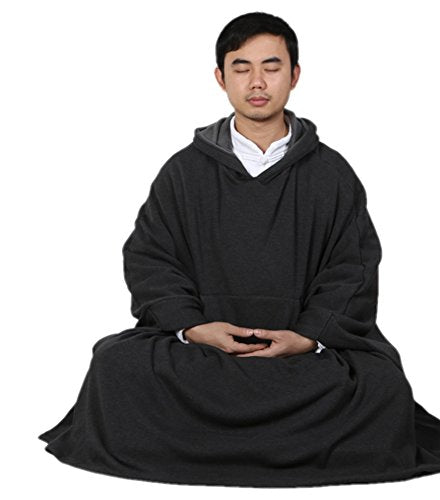 ZanYing Meditation Buddhist Hooded Cotton Cloak Winter Oversize Coat - color: Dark Grey, size: Large