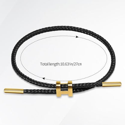 Simple Titanium Rope Steel wire Bracelet, Bracelet with Adjustable Design Polished H Shape Buckle, Fashion Gift for Women Men - color: black