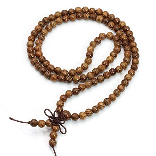 Eigso 6mm 8 mm Natural Mala Beads Wristlets for Women Men 108 Lava Rocks Healing Tibetan Prayer Bracelet Necklace for Man Woman - color: E: 8mm Wenge