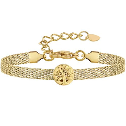 Mesh Link Gold Bracelet for Women 14K Gold Plated Clip Beads Dainty Bracelets Gift for Women - style: Gold-Tree