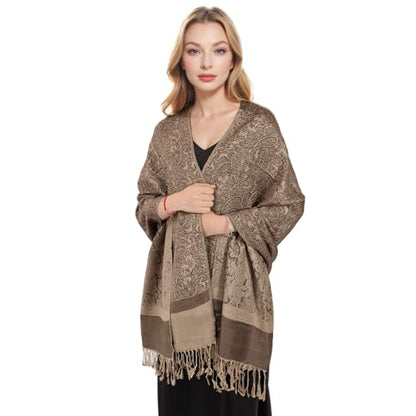 MUQU Women Pashmina Shawls and Wraps Scarf Soft Silky Reversible Paisley Scarves Shawl for Women - color: Coffee-c
